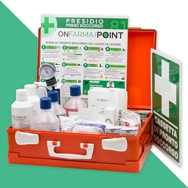 ONFARMA FARMA2 cassetta pronto soccorso Cassetta medica Completa conforme DM 388 allegato 1 per aziende con 3 o più lavoratori A norma di legge per aziende con 3 o più lavoratori. (STANDARD)
