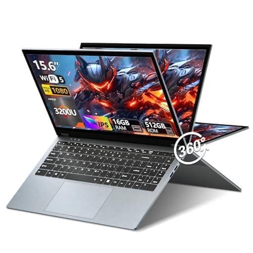 15,6 Pollici Notebook 2 in 1, Win11 PC Portatile 16GB RAM 512GB SSD, Laptop AMD Ryzen 3 3200U CPU, 1080P Touchscreen Rotazione 360°, Notebook con AMD Radeon Graphics GPU, RJ45+Type-C+Mini-HDMI