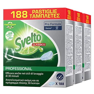3x Svelto Professional Detersivo Classico in Pastiglie per Lavastoviglie Pro Formula Eco Detergente - 3 Confezioni da 188 Tabs ciascuna