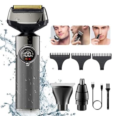 Solimpia Rasoio Elettrico Set 3 in 1 Multigroomer Barba Cutter T-Blade Trimmer Taglierina Capelli Uomini Taglierina Naso Trimmer Precisione Trimmer Groomer IPX7 Impermeabile Ricaricabile