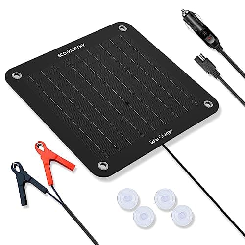 ECO-WORTHY 12V 10W Caricabatteria Solare per Auto,Alimentazione di Emergenza a Pannello Solari Portatile con Adattatore a Coccodrillo, Barca, Moto, Camper, Camion