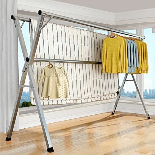 UVCMDUI Stendino per Lenzuola Matrimoniali, Stendino Alto Stendino Acciaio Inox Allungabile Salvaspazio, Stendi Biancheria per Interno Esterno Pieghevole, 130 cm di Altezza,150cm~240cm