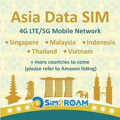 SIM solo dati Sud Est Asiatico | Indonesia, Malesia, Singapore, Tailandia, Vietnam| 1 GB al giorno con dati Internet ad alta velocità 4G LTE