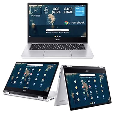 acer Chromebook Spin 314 CP314-1HN-C9X8, Chromebook Touchscreen, Processore Intel Celeron N4500, Ram 4 GB DDR4, eMMC 64 GB, Display 14" FHD IPS Multitouch, Scheda Grafica Intel UHD, ChromeOS, Silver