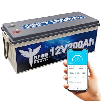Elfhub Batteria LiFePO4 da 12 V 200 Ah con Bluetooth integrato 200 A BMS, batteria al litio da 2560 Wh, 4000 cicli, ideale per camper, trailer, barca e campeggio