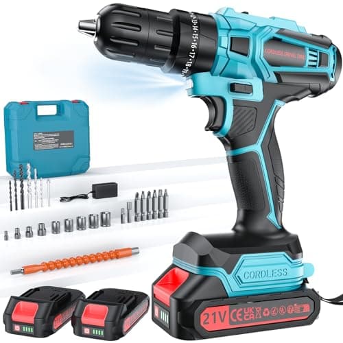 Olubfdh Trapano Avvitatore Batteria 21V, con Batterie 4000mAh, coppia 45 Nm, max 25 + 3 livelli di coppia (2 marce e LED), per casa e giardino fai da te（2 * 2,0Ah Batterie）