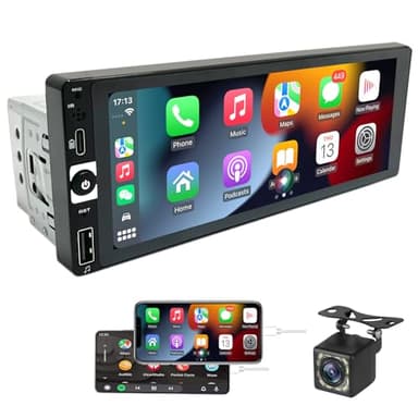Autoradio Bluetooth 1 Din con CarPlay & Android Auto - 6.86 Pollici Touchscreen Stereo Auto con Schermo, Radio Bluetooth Auto Supporta Mirror Link/FM Radio/USB/EQ con Telecamera Posteriore