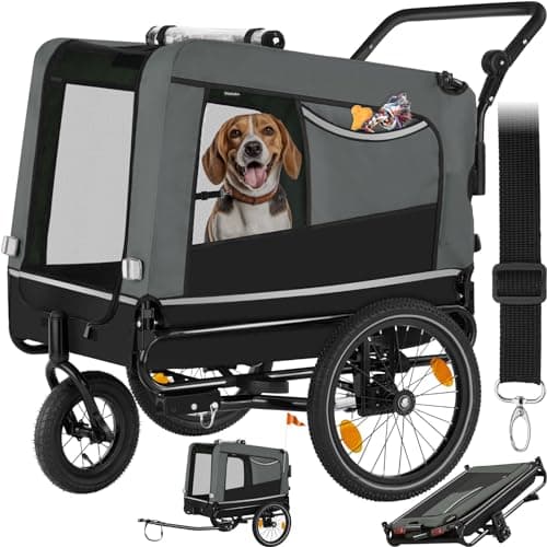 tectake® Rimorchio Velo Cane 3 in 1, Pieghevole con Riflettori, Bandiera, Rimorchi Bici per Cani Anche come Passeggino per Cane Animali da Compagnia di Taglia Media, Carico Massimo 40 kg - Grigio