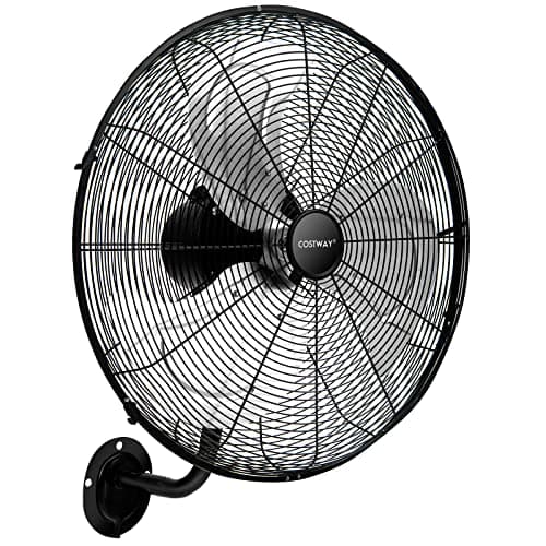 COSTWAY Ventilatore da Parete Girevole a 3 Velocità, Industriale e Silenzioso ad Alta Velocità con Pale in Alluminio, Potenza 120W, Diametro 51 cm (Nero)