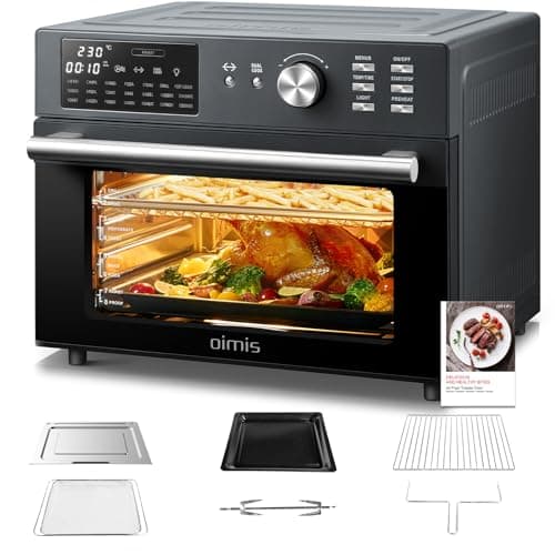 OIMIS Friggitrice ad Aria Calda 30L, Grigio Forno Multifunzione ad Aria,Timer e Temperatura Regolabili Forno con Ricette e 6 Accessori,Completi Cottura Senza olio Certificazione CE,NO Cesto Rotante