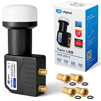 Twin Lnb Lnc 2 Partecipanti Direttamente Quattro Interruttore Tv Full Hd 3D + Contatti Oro Placcati Meteo Protezione (Allungabile) Hb Digitale Set 4 Connettori F Dorati