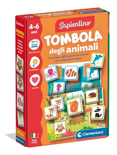 Clementoni Sapientino - Tombola degli Animali, Gioco Educativo 4-6 Anni con 60 Tessere Illustrate, Flashcards per Stimolare Osservazione e Memoria, Made in Italy, Lingua Italiana, 16842