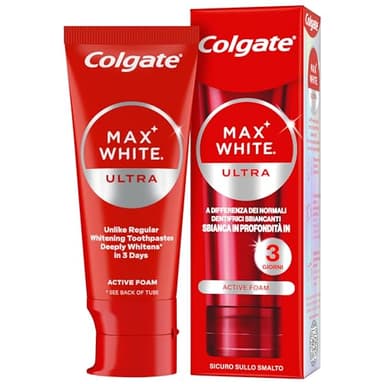 Colgate - Dentifricio Max Ultra Active Foam 50ml (Consegna in 48 Ore), Dentifricio per Denti più Bianchi, Dentifricio Sbiancante, Rimozione delle Macchie sui Denti, Sbiancamento dei Denti Rapido