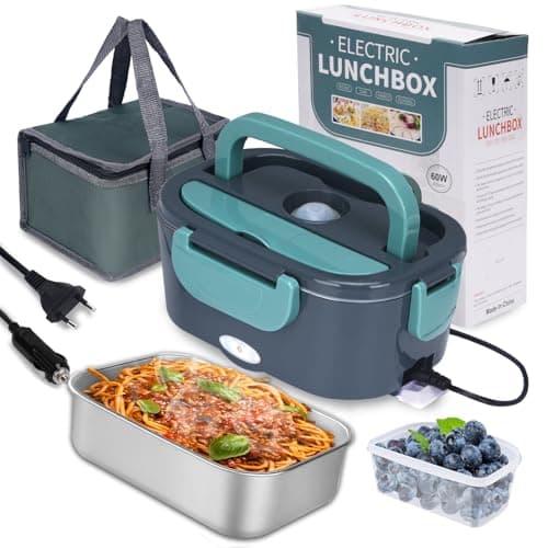 XREXS Lunch Box elettrico, 60 W, 1,5 l, per auto, 3 in 1 (12 V/24 V/220 V), per il pranzo, per il pranzo, per la casa, il campeggio, il riscaldamento portatile, 60 W, con forchetta