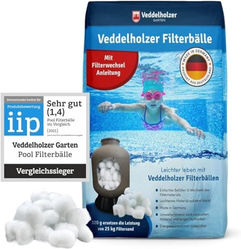 Le Sfere filtranti per Piscina Veddelholzer Sono Prodotte con Il Materiale più Leggero per Un’efficacia Senza paragoni. Sostituiscono 25kg di Sabbia di Quarzo filtrante. Prodotte in Germania