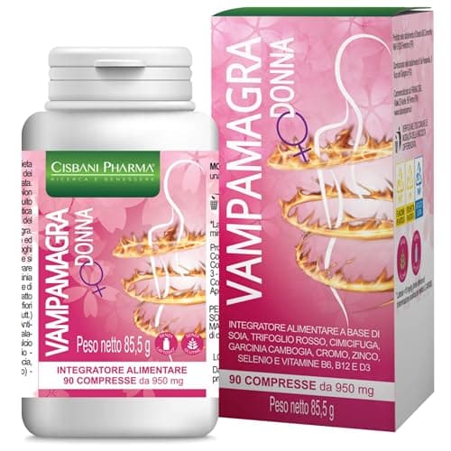 Vampamagra, integratore menopausa, 90 compresse - Riduce le vampate e Favorisce l’equilibrio del peso corporeo -TRIFOGLIO ROSSO, Isoflavoni di Soia, Cimicifuga, Garcinia Cambogia - Cisbani Pharma
