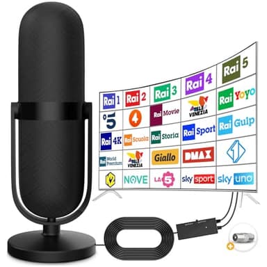 Antenna TV Interna Portatile per Smart TV 4K HD/1080P/VHF/UHF, Ricezione Segnali entro 480+ Miglia Long Range Reception con Cavo Coassiale da 5M - 2024 Upgrade Tecnologia Digitale Terrestre