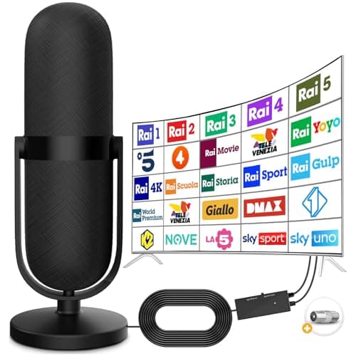 Antenna TV Interna Portatile per Smart TV 4K HD/1080P/VHF/UHF, Ricezione Segnali entro 480+ Miglia Long Range Reception con Cavo Coassiale da 5M - 2024 Upgrade Tecnologia Digitale Terrestre