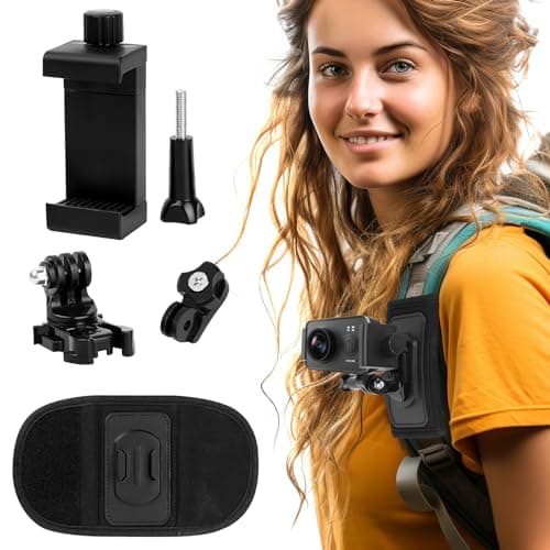 Supporto per Tracolla per Zaino per GoPro, Supporto da Zaino Compatibile con GoPro Hero 2/11/10/9/8/7/6, Insta360, DJI OSMO Action, Attacco per Cinghia Accessori, Supporto per Cellulare Smartphone