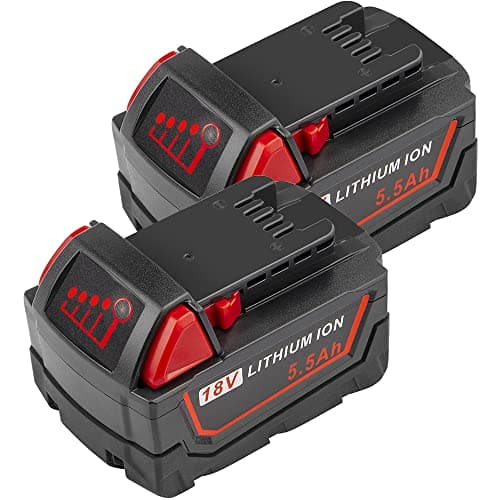 ASUNCELL Set di 2 18V 5.5Ah Batteria di Ricambio Per Milwaukee Strumenti, Compatibile con Milwaukee 18V Batteria 48-11-1860/48-11-1850/48-11-1840/48-11-1828/48-11-1820/48-11-1815