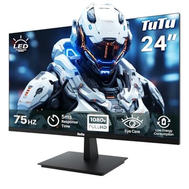 TuTu 24 Pollici Monitor Full HD VA Pannello Senza Bordi 75HZ Eye Care (1920 x 1080, VGA HDMI VESA 75 x 75mm), Senza Sfarfallio, Filtro Luce Blu, Basso Consumo Energetico, Monitor per PC Office