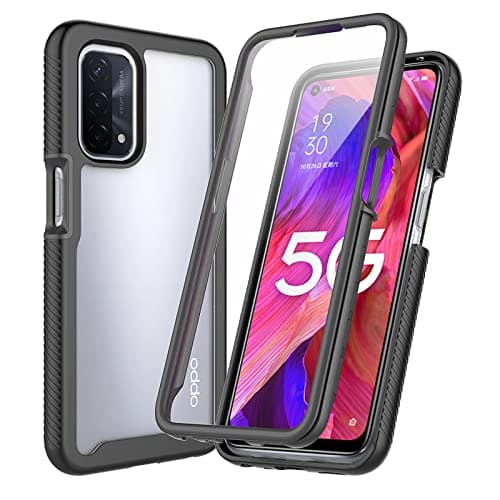 XINYEXIN Cover per Oppo A74 5G / Oppo A54 5G, Custodia Antiurto 360 Gradi Protezione Dello Schermo Incorporata, Full Body Rugged Trasparente Cover Military Armour Case - Nero
