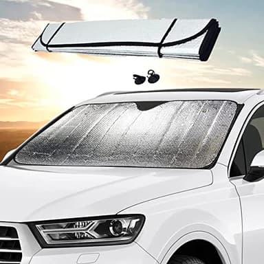 Walbox Parasole Auto Parabrezza, Parasole Per Auto Interno Pieghevole Con Elastici e Ventose, Coprisole Auto Contro i Raggi UV, Parasole Parabrezza, (130x60)