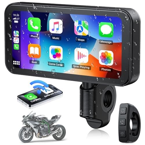 Lamto Senza Fili Schermata Carplay Per Moto, Schermo Carplay GPS da 6,25 Pollici, Stereo Portatile CarPlay Senza Fili & Android Auto Per Moto, IP67 Impermeabile Touchscreen, Bluetooth, Siri, G00gle