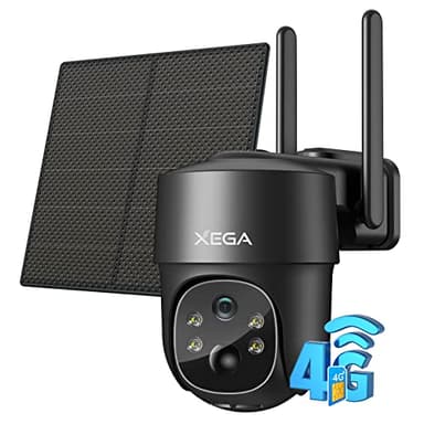 Xega 4G Telecamera Solare Esterno con SIM Scheda, 2K HD PTZ Telecamere Senza Fili con Pannello Solare Batterie, Visione Notturna, Rilevamento del Movimento, Audio Bidirezionale, Rotazione 355°/90°