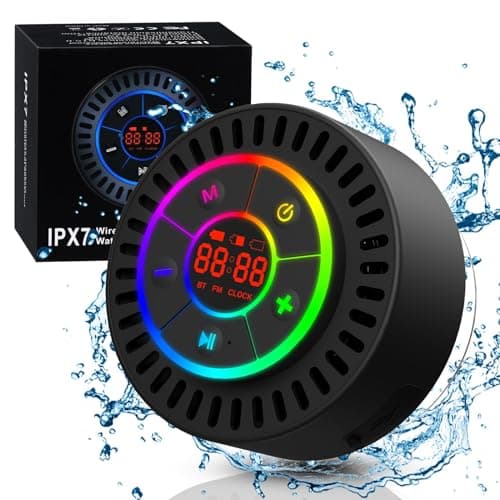 RIOCALOTDD Cassa doccia bluetooth waterproof, Altoparlante Bluetooth Portatili HD Stereo, cassa bluetooth doccia con Ventosa, Bluetooth 5.2 appena aggiornato, luci colorate, Nero
