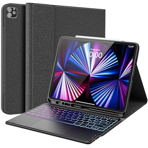 Earto Tastiera iPad Air 13 (M2,2024/M3,2025), Tastiera per iPad Pro 12,9, 3 Zone 7 Colori Retroilluminate, Smart Trackpad, 2 Canali BT, Magnético Tastiera per iPad Pro 12,9 (6/5/4/3 Gen), Nero