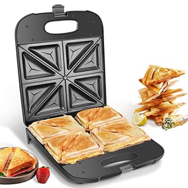 Aigostar Dylan - Sandwich Maker XXL per 4 Tramezzini, 1400W, Tostapane con Rivestimento Antiaderente, Riscaldamento Rapido, Temperatura Automatica, Piedini Antiscivolo, BPA FREE