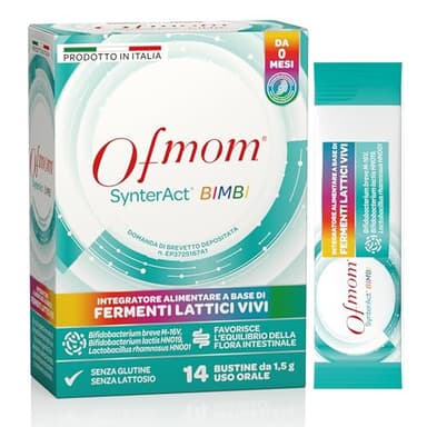 Ofmom SynterAct® BIMBI, Integratore Alimentare per Bambini con Fermenti Lattici Vivi, dai 0 Mesi, Favorisce l'Equilibrio della Flora Intestinale, Insapore e Inodore, Made in Italy, 14 Bustine da 1,5 g