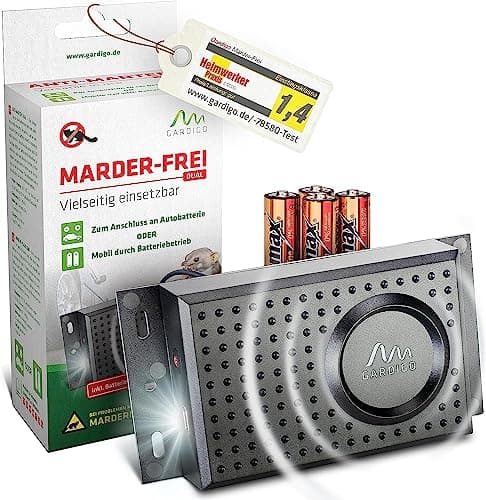 Gardigo® Repellente Martore per Auto con Batterie | Repellente Ultrasuoni Topi per Garage, Cantina | Collegamento Batteria dell'Auto o Tramite Batterie | Ultrasuoni per Topi | Dissuasori per Animali