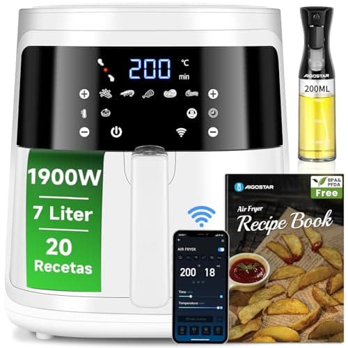 Aigostar White Cube - Friggitrice ad Aria 7L 1900W Smart Senza Olio, Controllo App e WiFi, 7 Programmi con Schermo LED, Cestello Removibile Anti Aderente, Mantenimento Calore, 20 Ricette, Senza BPA