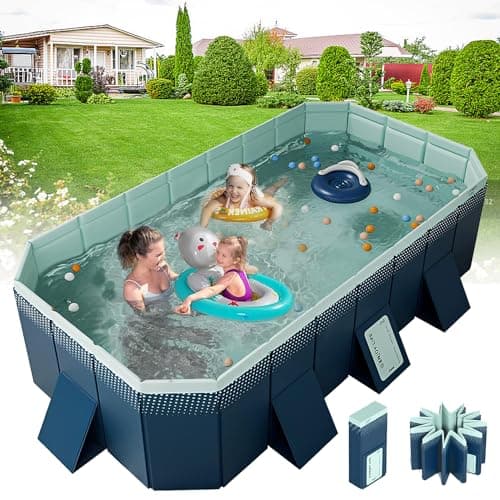 Piscina pieghevole con struttura grande, piscina esterna per adulti non gonfiabile, piscine portatili in plastica rigida, grande piscina rettangolare pieghevole per giardino sul retro,S:102*65*21"