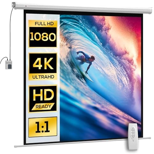 HOMCOM Schermo per Proiettore Motorizzato da 85 Pollici 1:1 con Telecomando, Telo Proiettore Avvolgibile in Plastica e Metallo, 176.5x8x176.5 cm, Bianco