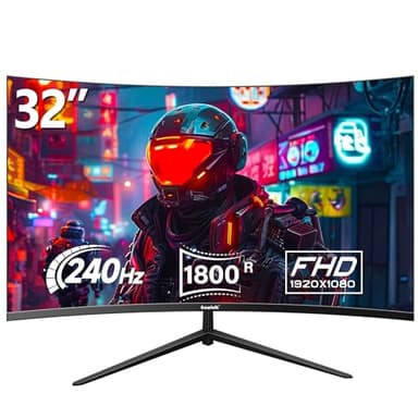 Gawfolk - Monitor da gaming da 32", 240Hz, schermo curvo per PC, Full HD 1080P, 1800R, senza cornice con FreeSync e Tecnologia Eye Care, supporta VESA
