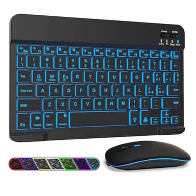 LAMA Retroilluminata Tastiera e Mouse Wireless, Tastiera Tablet Universale Ultra Sottile Ricaricabile, Tastiera Bluetooth Portatile per iPad/Tablet/iOS/Android/Windows/Laptop/Computer, Nero