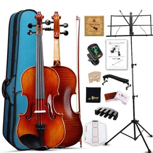 Aileen - Violino 4/4 in legno massello, misura standard, per adulti e bambini dai 12 anni in su, set di violino per principianti e studenti, kit di violino professionale con 12 accessori (abete