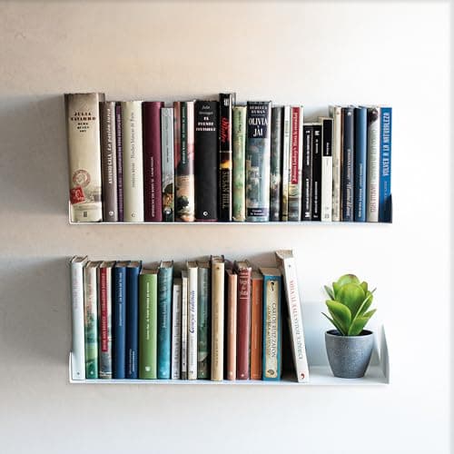 MILUKA Set 2 Mensole per Libri da Parete 60 cm - Mensole da Muro Design Moderne - Libreria da Parete Sospesa - Mensola libri invisibili - Scaffale Libri in Metallo (2 Ripiani, Bianco)