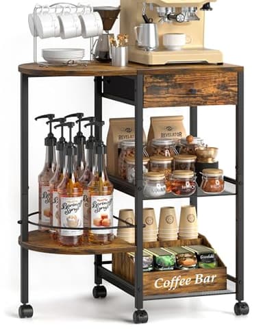 VINCOURNA Porta Cialde Caffe, Supporto Caffè con Cassetto Porta Cialde, 39CM (W) Più Profondo Grande Carrelli da Portata, 4-Tier Caffe Porta Bicchieri, Tavolino da Bar per Cucina, Ufficio, Soggiorno