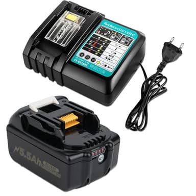 Batteria di ricambio da 5,5 Ah per Makita 18 V con caricatore DC18RC, compatibile con BL1860 BL1860B BL1850 BL1850B BL1840 BL1840B BL1830 BL1830B BL1815 BL1825 BL1835 BL1845 4205-3 194309-1 LXT400