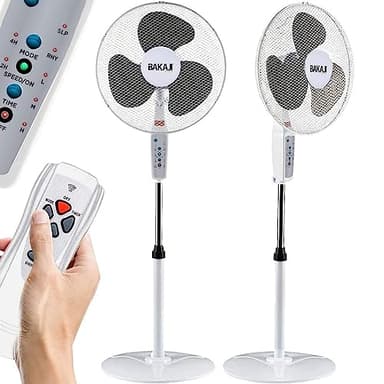 BAKAJI Ventilatore a Colonna Piantana Potenza 50W Diametro Pale 40cm 3 Velocità Selezionabili Funzione Timer Altezza regolabile Oscillazione Orizzontale e Telecomando x Controllo a Distanza (Bianco)