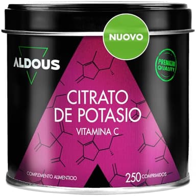 Potassio Integratore 3705mg + Vitamina C Alto Dosaggio - 250 compresse non rivestite - Potassio Citrato Alta Concentrazione per Muscoli, Pressione Sanguigna, Sistema Nervoso - Senza Plastica