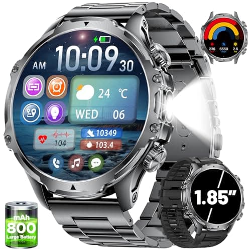 Smartwatch Uomo con Torcia 800mAh Batteria Grande Schermo Chiamate Bluetooth IP68 ATM Impermeabile 107 Modalità Sportive Frequenza Cardiaca/Contapassi Android iOS Smartwatch Orologio Uomo