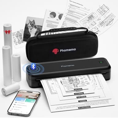 Phomemo M834 Stampante Portatile A4, Stampante Termica Portatile, Connessione Bluetooth e USB, Supporta Carta Termica A4, Con Custodia per il Trasporto e 4 Rotoli di Carta Termica, Nero