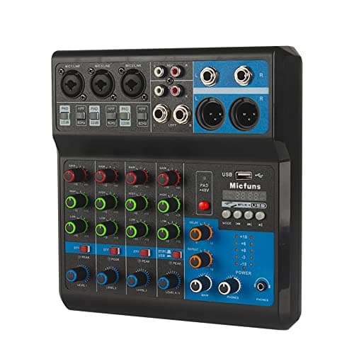 Mini audio DJ mixer Sound Board Console System, 5 canali 48 V Phantom Power con Bluetooth USB MP3 Stereo Live DJ Studio Streaming per feste di registrazione professionale KTV stage