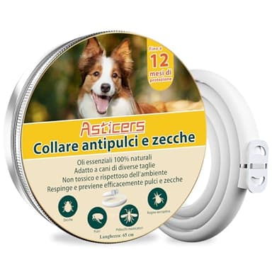 Collare Antiparassitario Per Cani, Collare Antipulci Cane Sicuro Ed Efficace Composto Da Oli Essenziali Naturali Al 100%, Efficacia 12 Mesi 65cm Collari Antizecche Per Cani Di Tutte Le Taglie (65cm)