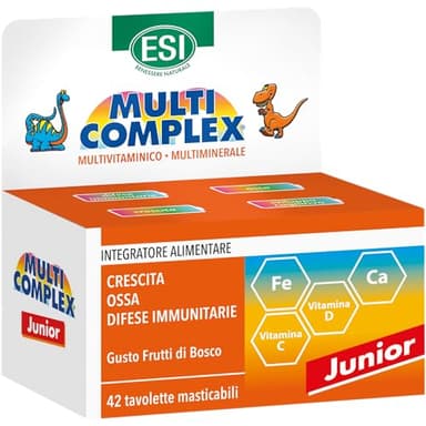 ESI - Multicomplex Junior, Integratore Alimentare Multivitaminico Multiminerali, Contribuisce al Funzionamento del Sistema Immunitario e alla Fisiologica Funzione Ossea, Senza Glutine, 42 Tavolette